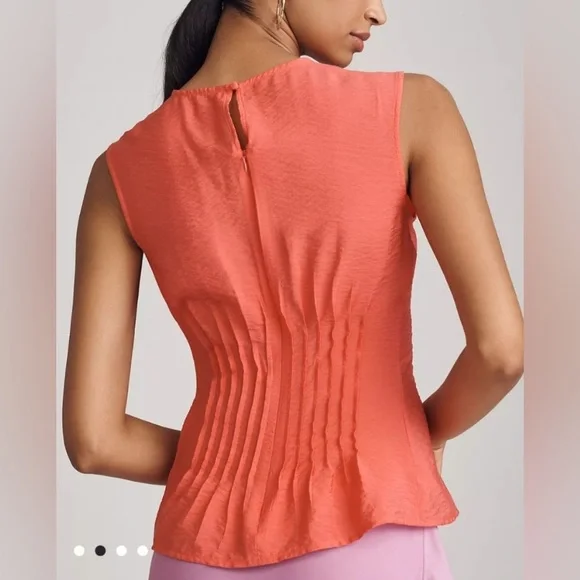 Anthropologie The Della Pleated-Waist Shell Top Red - Picture 2 of 3
